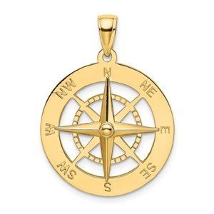 14k Yellow or Rose Gold Nautical Compass Necklace Pendant UNISEX 21.78 x 28.67mm